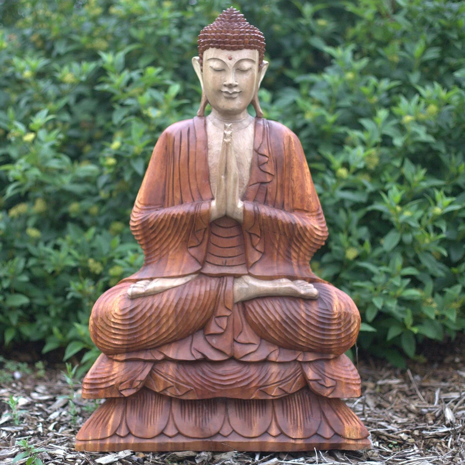 Statue de Bouddha Sculptée à la main en bois de Suar – 80 cm - Namasté - Karmic Artisan