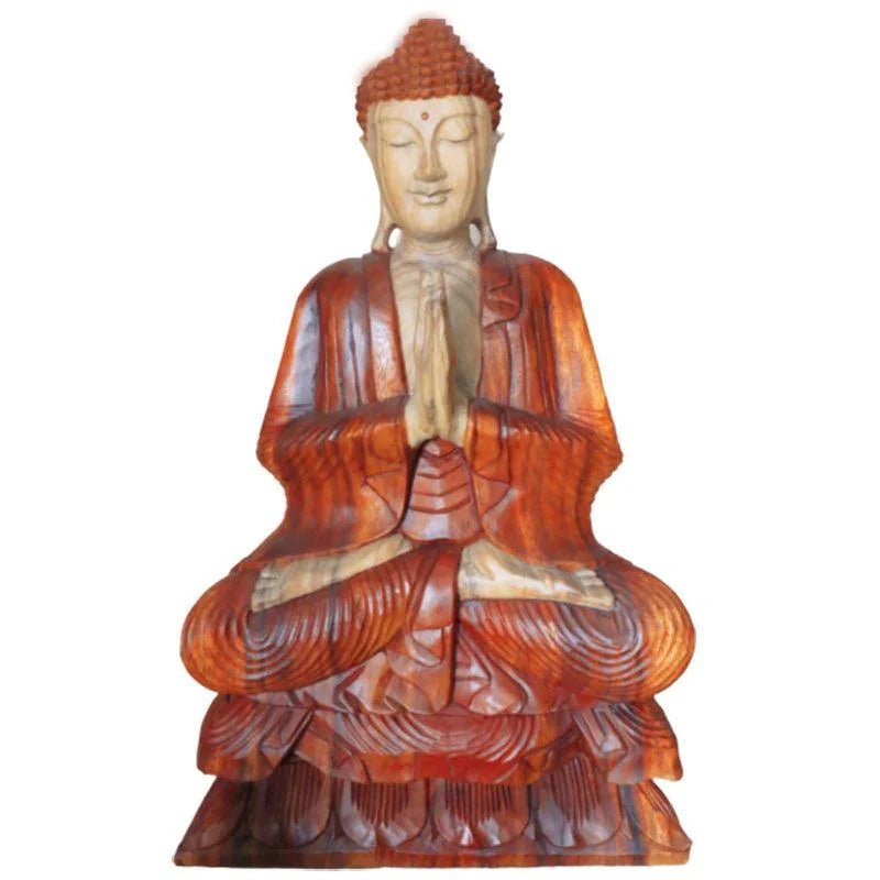 Statue de Bouddha Sculptée à la main en bois de Suar – 80 cm - Namasté - Karmic Artisan
