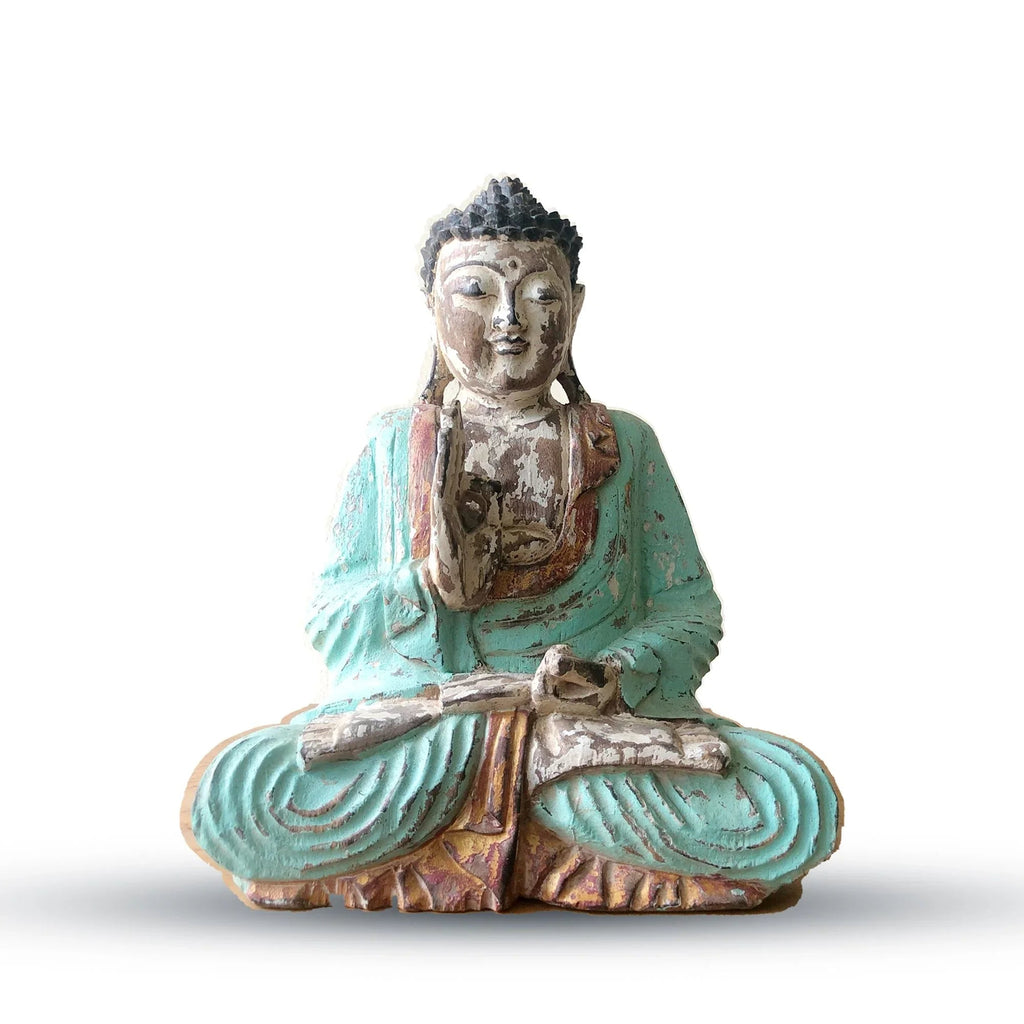 Statue de Bouddha vintage sculptée à la main – 30 cm – Transmission d’enseignement - Karmic Artisan