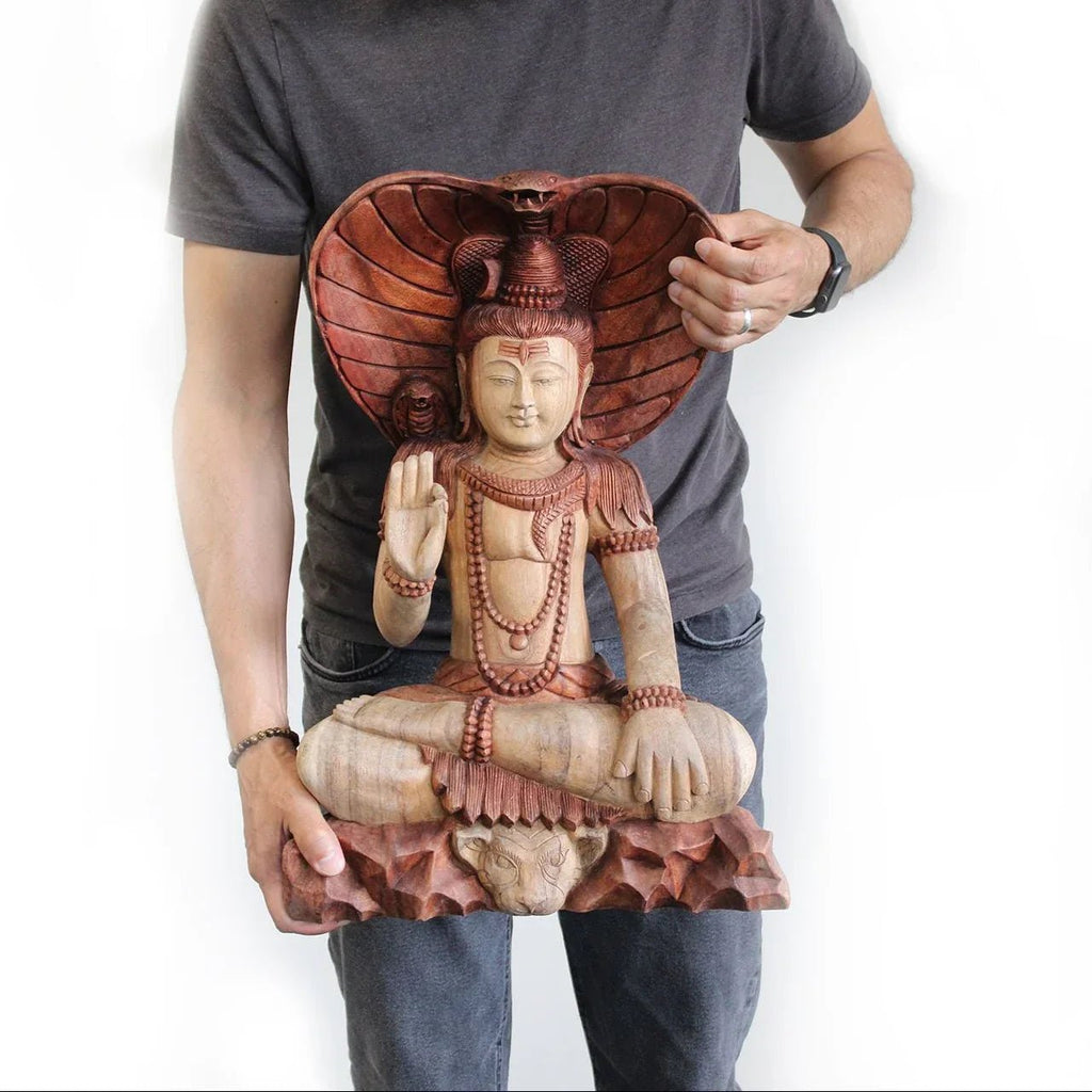 Statue de Shiva sculptée à la main – avec Cobra – 50 cm - Karmic Artisan