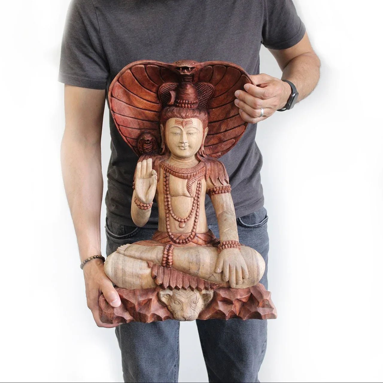 Statue de Shiva sculptée à la main – avec Cobra – 50 cm - Karmic Artisan