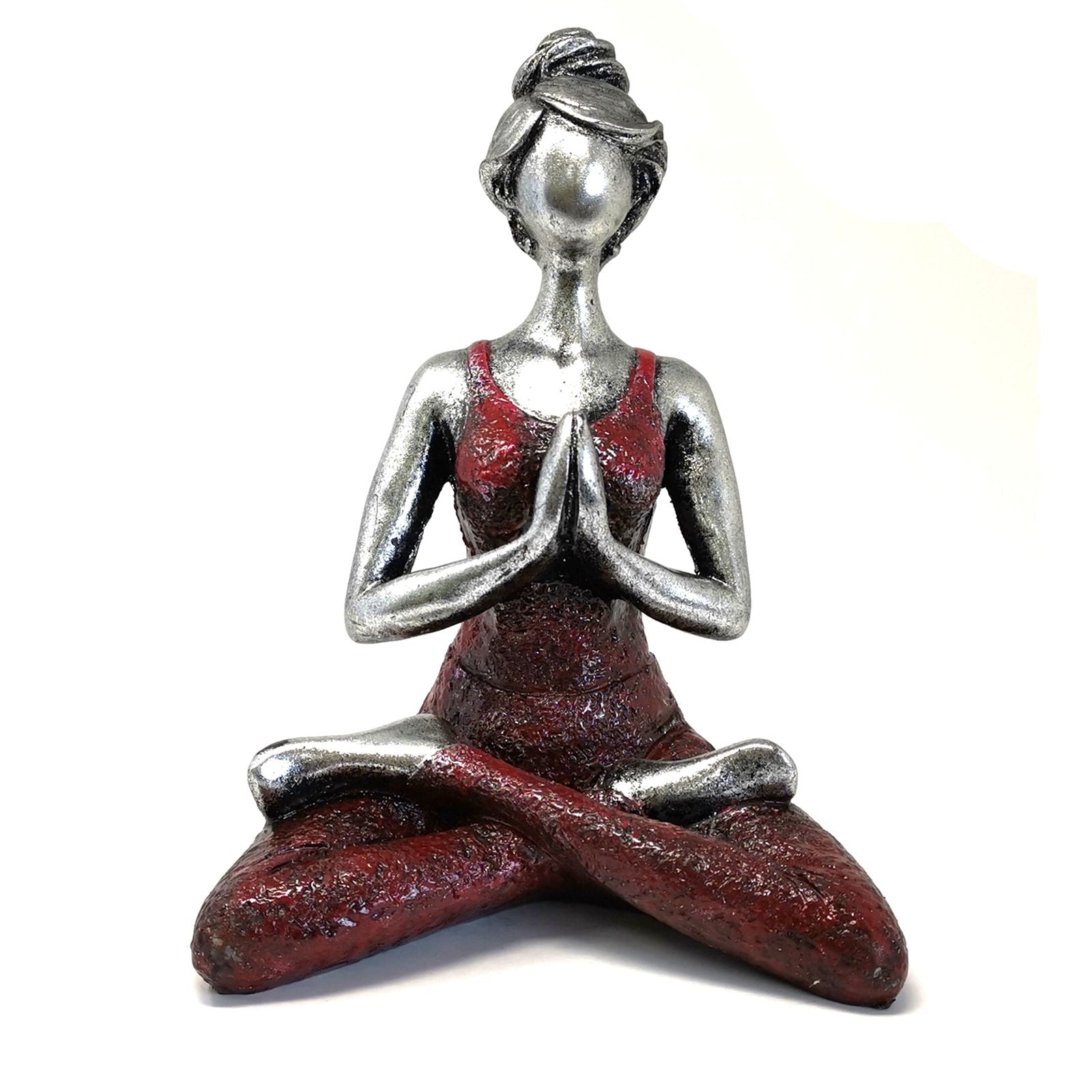 Statue Yoga Femme – Argent & Bordeaux – 24 cm - Karmic Artisan
