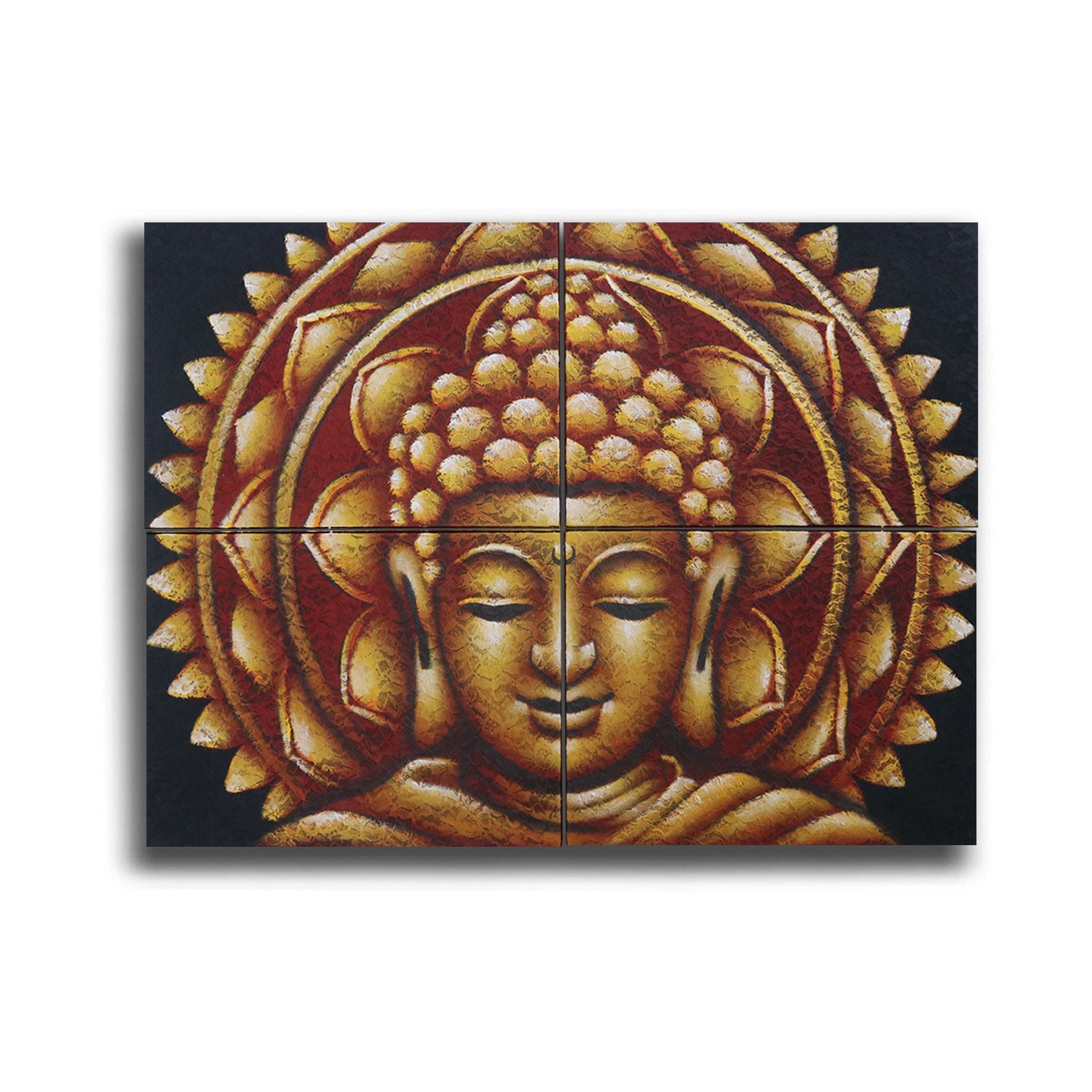 Tableau Mandala Bouddha doré – 4 panneaux 30 × 40 cm - Karmic Artisan