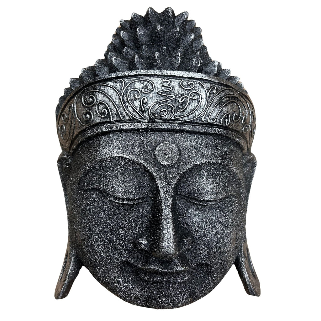 Tête de Bouddha décorative – 25 cm – Finition argentée brillante - Karmic Artisan