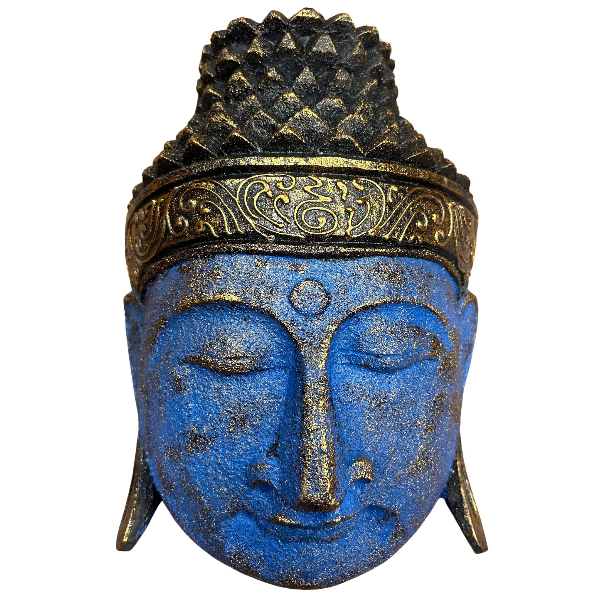 Tête de Bouddha décorative – 25 cm – Finition bleu brillant - Karmic Artisan