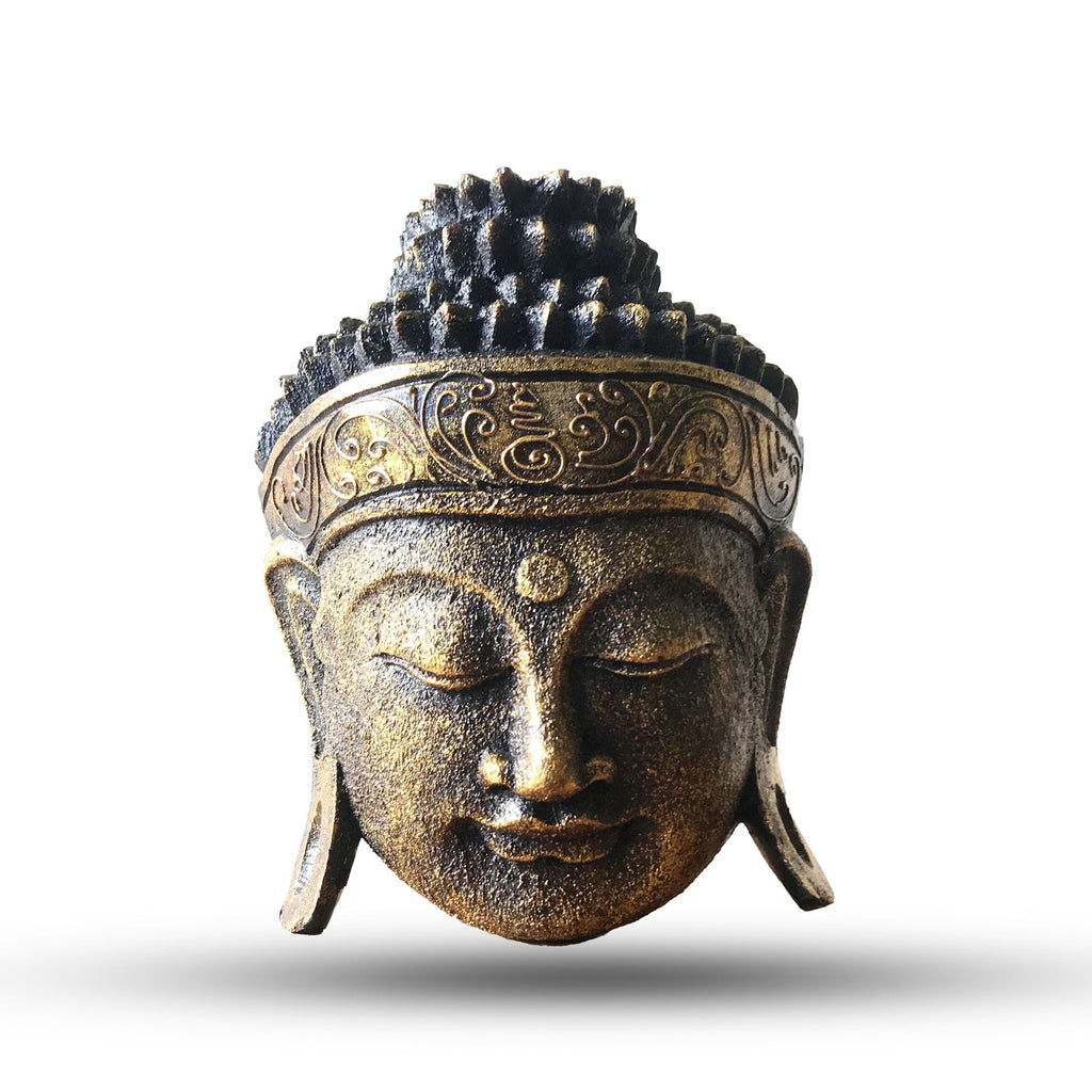 Tête de Bouddha décorative – 25 cm – Finition dorée brillante - Karmic Artisan