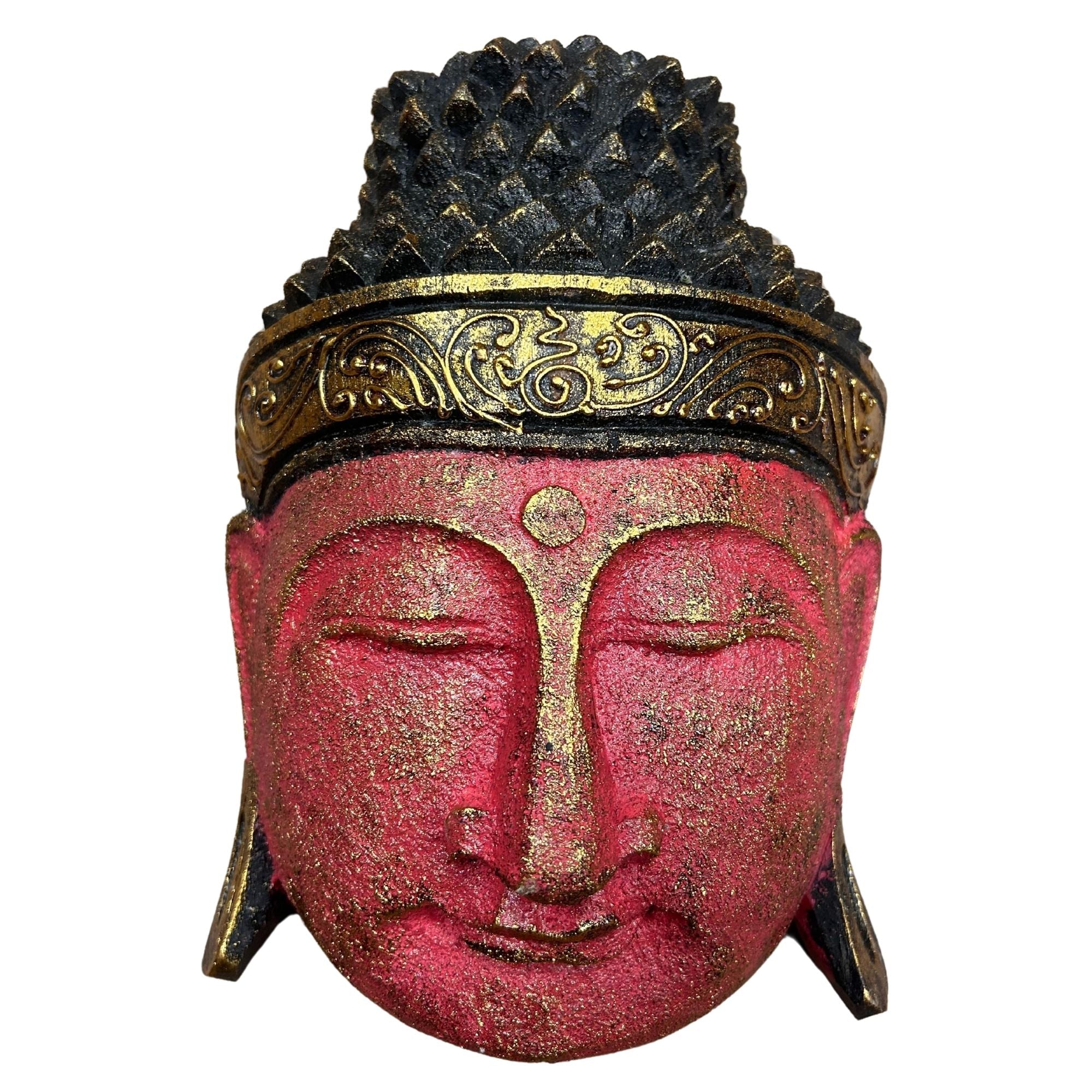 Tête de Bouddha décorative – 25 cm – Finition rouge brillant - Karmic Artisan