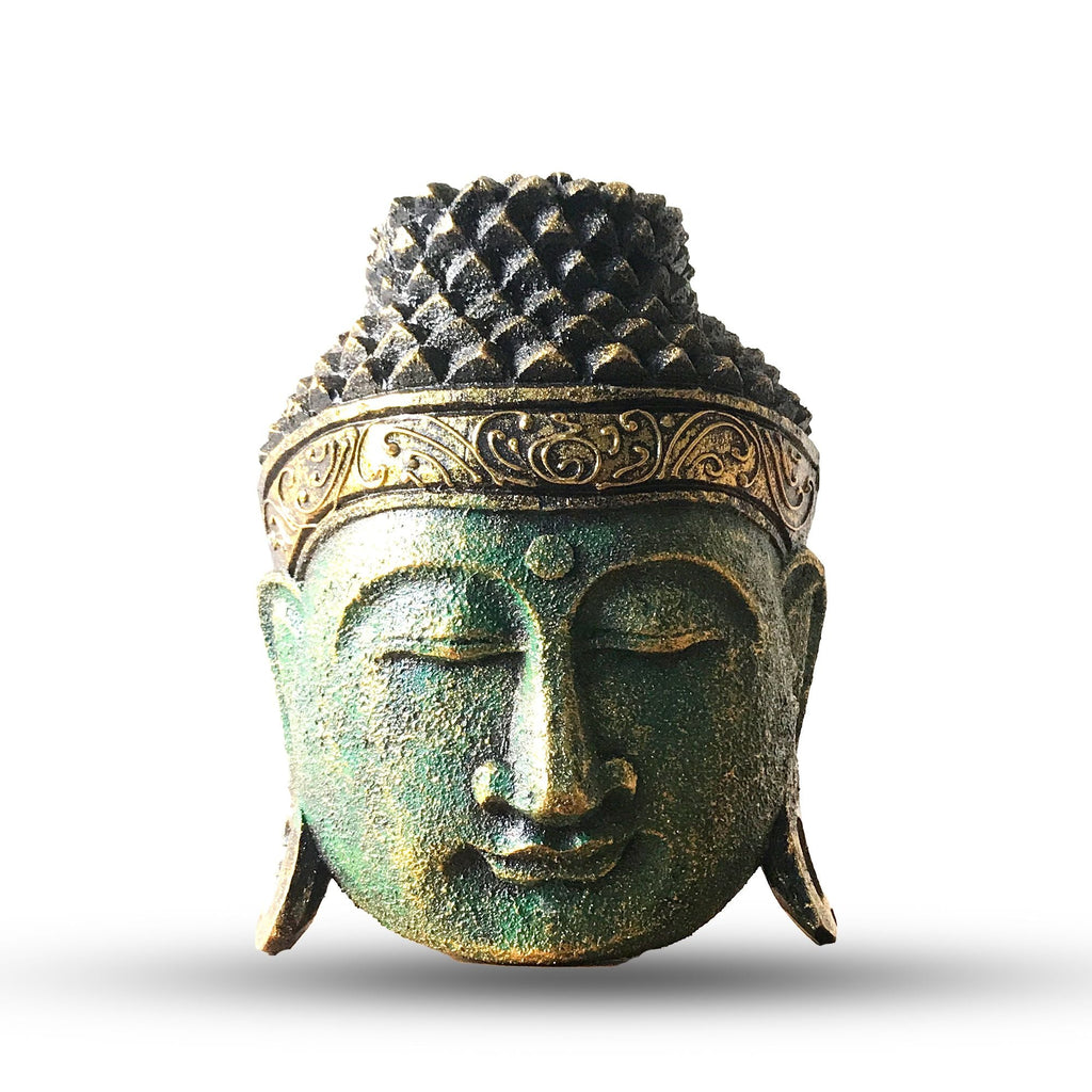 Tête de Bouddha décorative – 25 cm – Finition verte brillante - Karmic Artisan